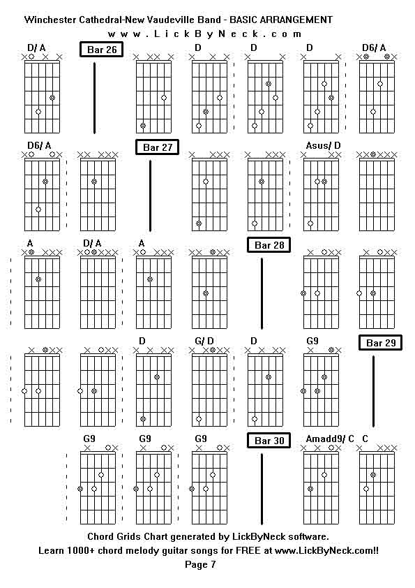 Chord Grids Chart of chord melody fingerstyle guitar song-Winchester Cathedral-New Vaudeville Band - BASIC ARRANGEMENT,generated by LickByNeck software.